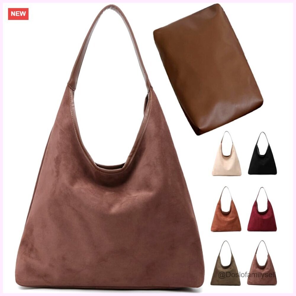 Suede Tote Bag Slouchy Shoulder Hobo Purse Minimal Chic Everyday